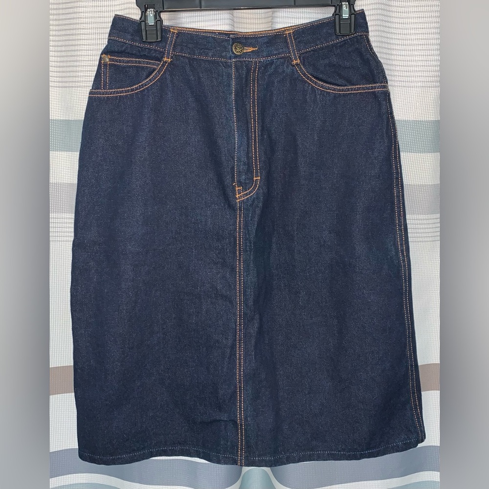VINTAGE Y2K PS GITANO DENIM SKIRT/ORANGE STITCH/SIZE 12/STRAIGHT/DARK WASH!